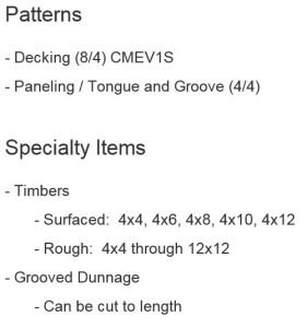 Patterns and Specialty Lumber